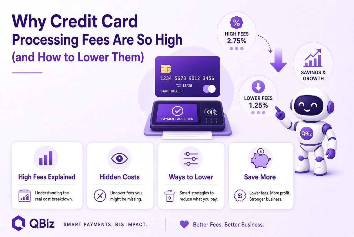 Small business owner reviewing a credit card processing statement to understand interchange fees and effective rate